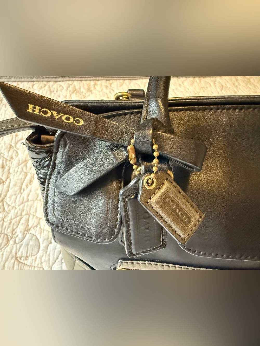 Coach Two-Tone Black and Green Leather Satchel - Picture 8 of 8